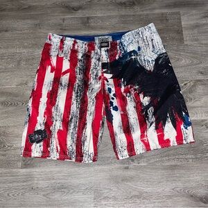 Vintage 2000s MMA ELITE USA Eagle All Over Print Surf Board Shorts